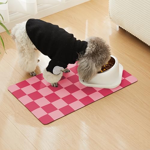 Checkered Dog Feeding Mat (24"L x 16"W / Coral)