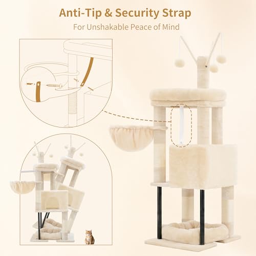 Cat Tree 45.3" Cat Tower for Indoor Cats with Large Perch HCT202SM (45.3 inch / Beige)