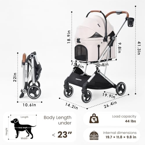 T3 Pro Pet Stroller for Small Dog & Cats up to 44 lbs (Beige / T3 Pro)