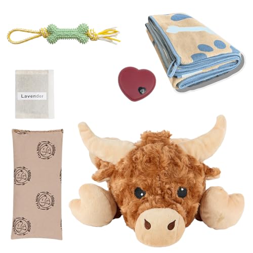 Cow Puppy Heartbeat Toy for Anxiety Relief with Reusable Heat Pack and Lavender - PetSolution