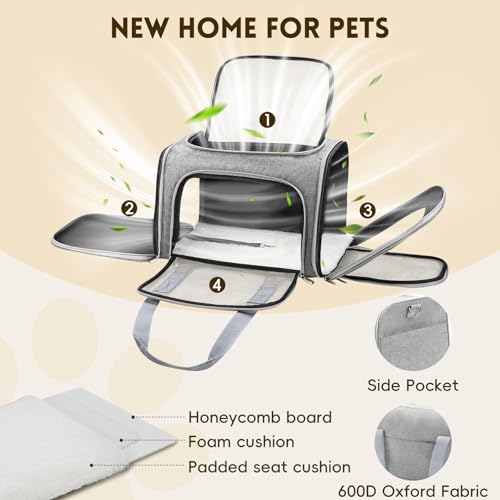 Cat Carrier Soft (Gray / 17.0"L x 11.0"W x 11.0"H)