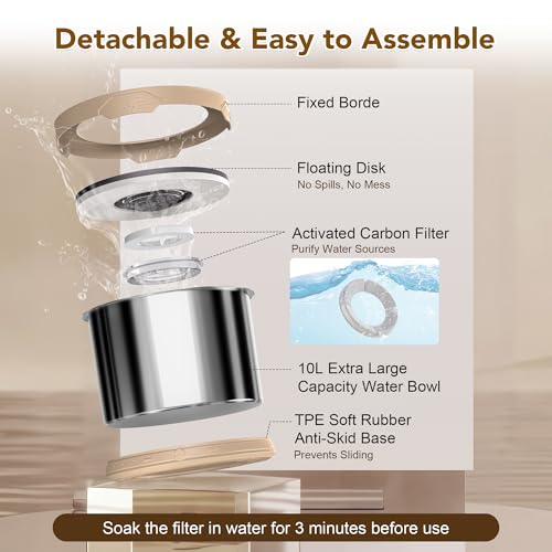 10L Dog Water Bowl No Spill Stainless Steel for Slow Drinking Beige (10L / Beige)