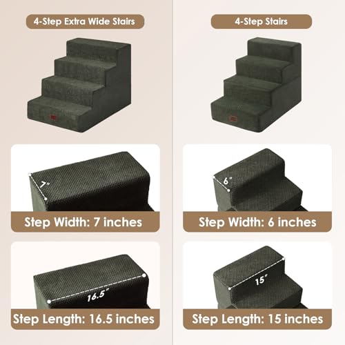 Dog Stairs for Bed 20" H (Military Green / Extra Wide 16.5" x 28" x 20")