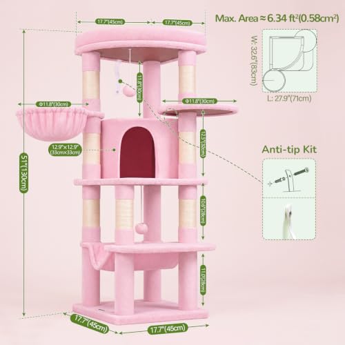 Pink Corner Cat Tree Tower with Scratching Post (51inch / Pink)