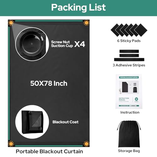 100% Travel Blackout Curtains (50"W x 78"L (Pack of 1) / Black)