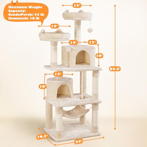 62.5in Cat Tree with 2 Cat (62.5in / Beige)