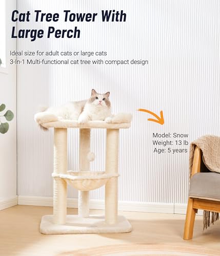 Cat Tree Cat Scratching Posts with Large Bed for Big Cats (Beige)