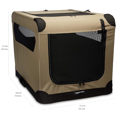 Portable Folding Soft Dog Crate (Tan / M 30" x 21" x 21")