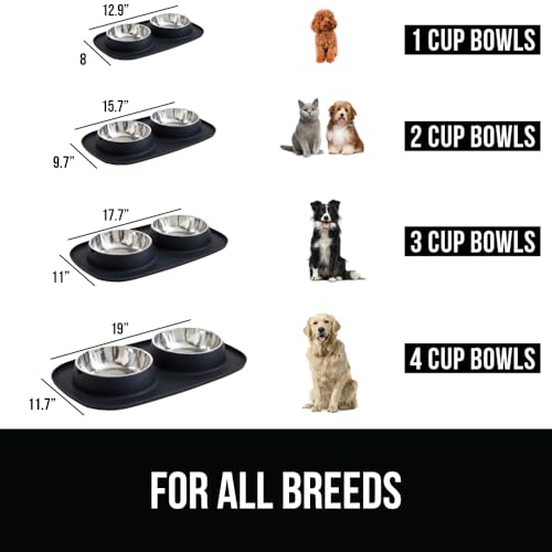 Dog Bowl Set with Feeding Mat (Black / 3 Cup Bowls)