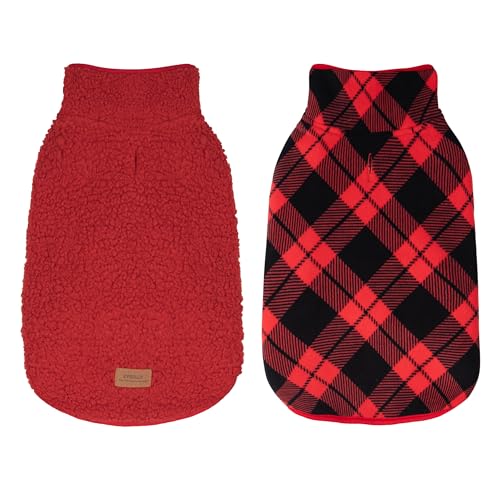 Sherpa Dog Coat Reversible Larfe Dog Jackets (Large (16-21lbs) / Buffalo Plaid)