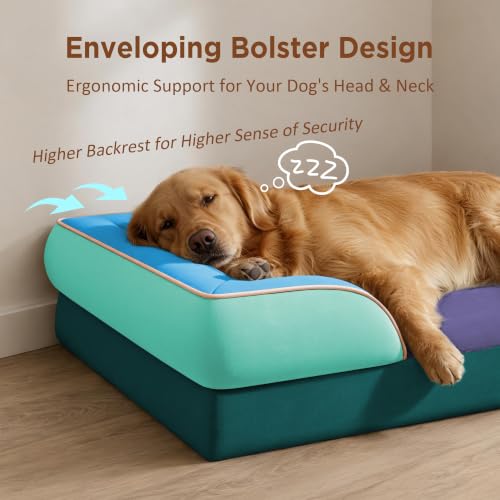 Orthopedic Dog Beds for Large Sized Dog with Bolster (36.0"L x 27.0"W x 8.0"Th / Violet Tide)