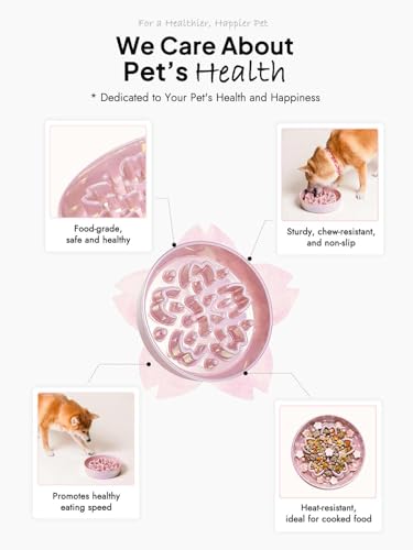 Dog Bowls Slow Feeder Ceramic (Sakura Pink / M-1.5 Cups)