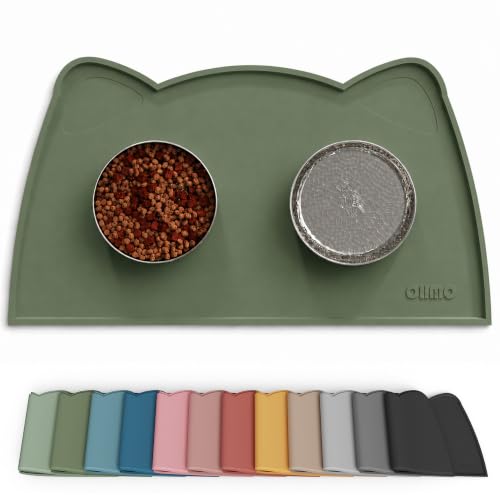 Cat Food Mat Silicone Pet Feeding Mat (20"L x 12"W / Camouflage Green)