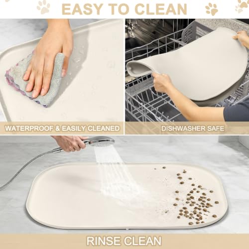 Waterproof Silicone Pet Food Mat with Raised Edge for Dog & Cat (White Sand / 36"L x 24"W)