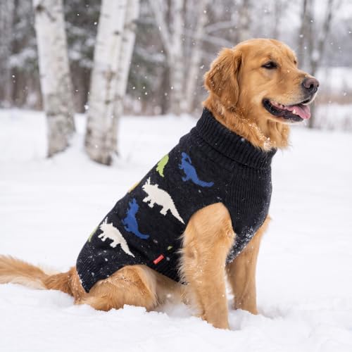 Dog Sweater for Large Dogs Turtleneck Thick Knit Pullover (3XL (60-80lbs) / Dinosaur)