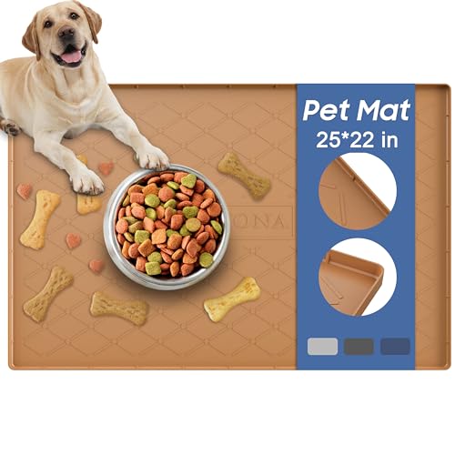 Pet Food Mat 25 x 22 in (Khaki / 25"L x 22"W)