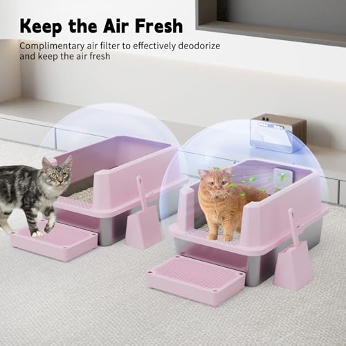 High Sided Large Cat Litter Box (Pink with Deodorizer, 2 Pack)