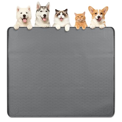 Dog Food Mat 40''x40'' Extra Large Dog Mat for Food and Water (40"L x 40"W / Dark Grey)