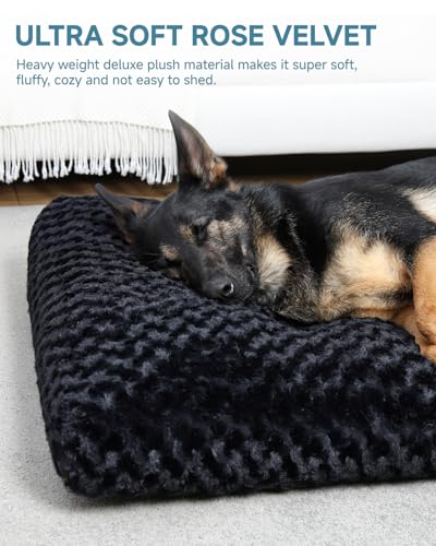 Washable Dog Beds Large Sized Dog Crate Bed Pet Mat 41"x27" Black (Black / 41.0"L x 27.0"W x 4.0"Th)
