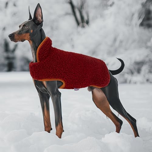 Sherpa Dog Coat Reversible Dog Jackets for Large Dogs (XX-Large (38-65lbs) / Burgundy)