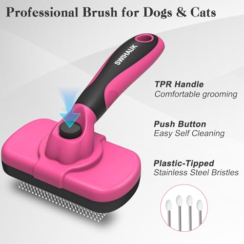 Self Cleaning Slicker Brush for Dogs & Cats (Pink)