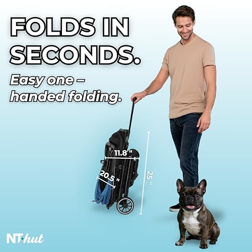 NT·hut 3-in-1 Pet Stroller for Small and Medium Dogs and Cats, Up to 50 lbs (Black Teal Turquoise)