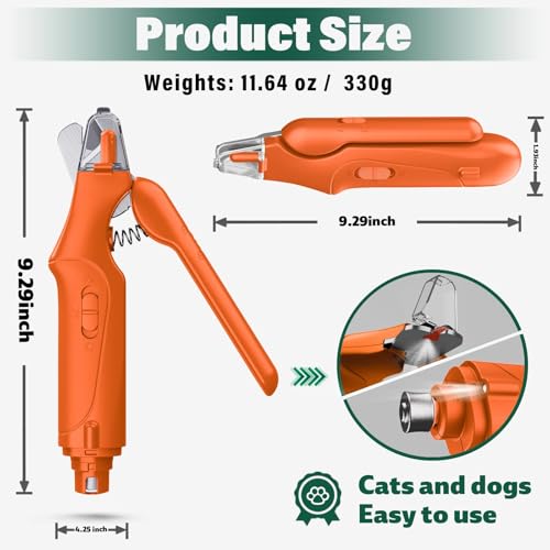 2 in 1 Dog Nail Clippers & Cat Nail Clippers Trimmers for Large Medium Small Dogs Cats Claw Trimmer Quick Sensor and Safety Guard USB Rechargeable Dogs Nail Trimmer with Catcher & 2 LED Lights (Orange)
