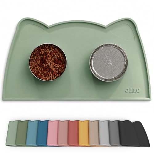 Cat Food Mat Silicone Pet Feeding Mat (20"L x 12"W / Sage Green)