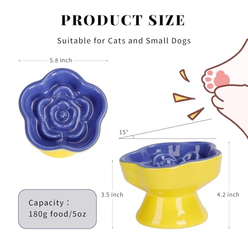 Raised Slow Feeder Cat Bowl (5.8" / Blue)