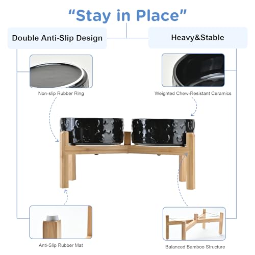 Elevated Dog Bowls Ceramic (7.3 in - 5.3 cups / Black- Skull)