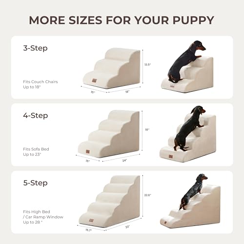 Dog Stairs for Small Dogs 22.6” H (Beige / 33"D x 15.7"W x 22.6"H)