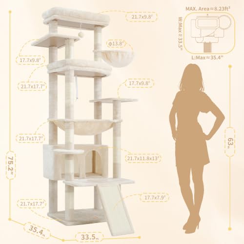 Tall Cat Tree for Large Cat (Beige / 80 inch)