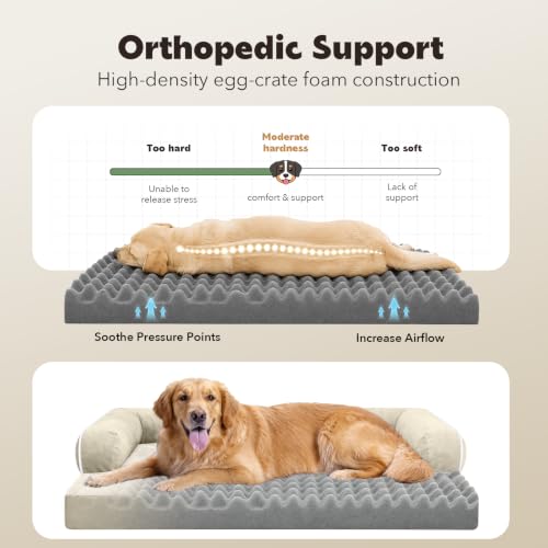XXL Orthopedic Waterproof Dog Bed with Bolster for Extra Large Dogs (45.0"L x 35.0"W x 8.0"Th / Beige)