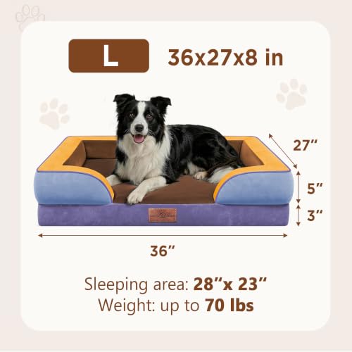 Orthopedic Dog Beds for Large Sized Dog with Bolster (36.0"L x 27.0"W x 8.0"Th / Honey Lavender)