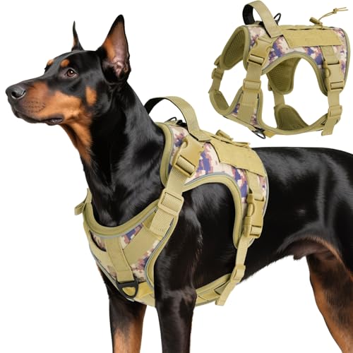 Heavy Duty Tactical Dog Harness for Large Dogs (Desert Camouflage / L (Chest: 23.6-41.7", Neck: 15-27.5"))