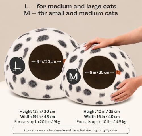Cat Cave Merino Wool Bed for Indoor Cats (Snow Leopard / Medium)