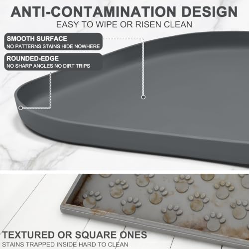 Waterproof Silicone Pet Food Mat with Raised Edge for Dog & Cat (Dark Grey / 36"L x 24"W)