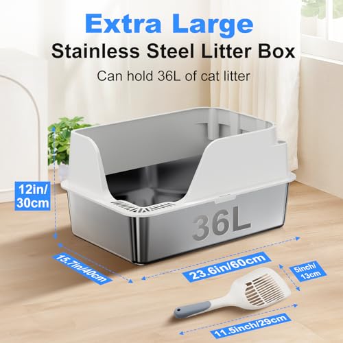Non Stick Stainless Steel Litter Box (White)