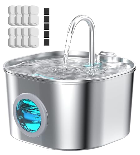 74oz Stainless Steel Cat Water Fountain with 8 Filters + 5 Sponges
