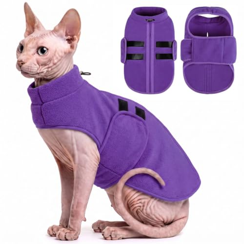 Cat Sweater Soft Fleece Dog Vest Warm Dog Jacket with Leash Hole (Lavender / XX-Small)