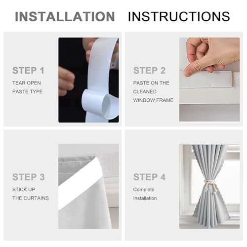 Self Sdhesive Curtains for Windows (59"W x 59"L (Pack of 1) / Light Grey)