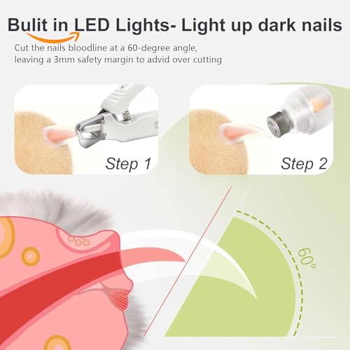 2-in-1 Dog Nail Grinder & Dog Nail Clipper for Sensitive Pets (White)