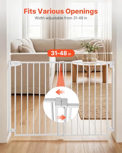 Pet Gate for Stairs (White / 31-48" Wide x 30" Tall)