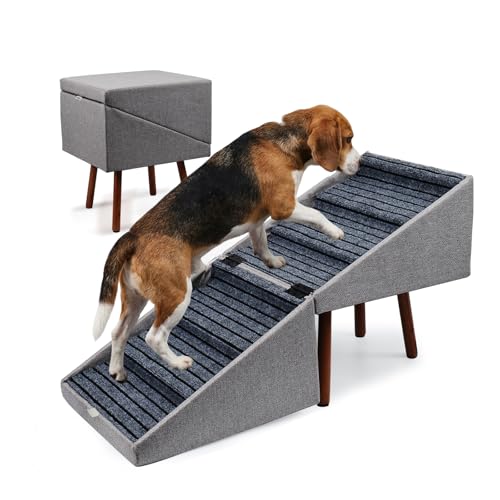 XXL 2-in-1 Ottoman Dog Stairs for Large Dogs,21.6 Inch Foldable (Gray H 21.6")