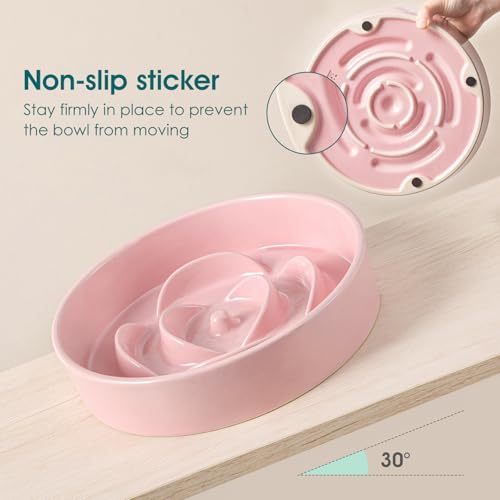 Ceramic Slow Feeder Dog Bowl (L - 3 Cups / Pink)