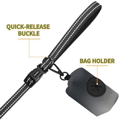 Hands Free Dog Leash with Poop Bag Holder (Black)
