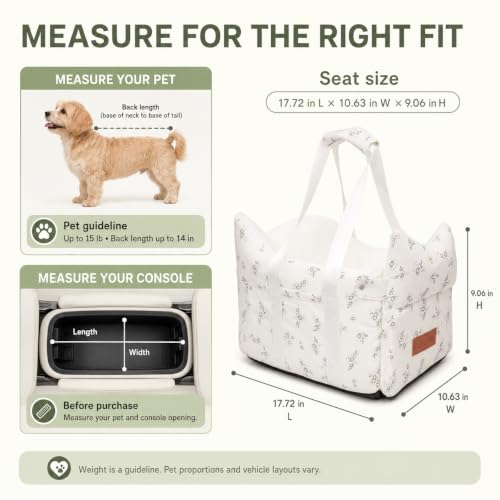 Center Console Dog Car Seat Safe Travel for Small Dogs Under 15 lbs (Off White)