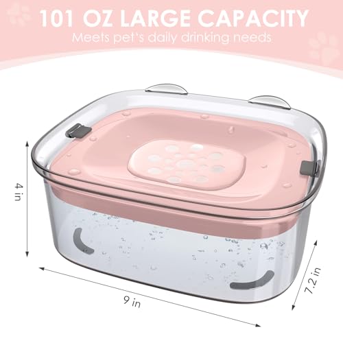 3L No Spill Dog Water Bowl with Slow Drinking Disk (Pink)