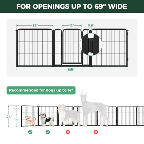 Dog Gate Extra Wide Adjustable for Openings Up to 69" (Black / Up to 69" W【2 Panels + 1 Door】 / 24"H)