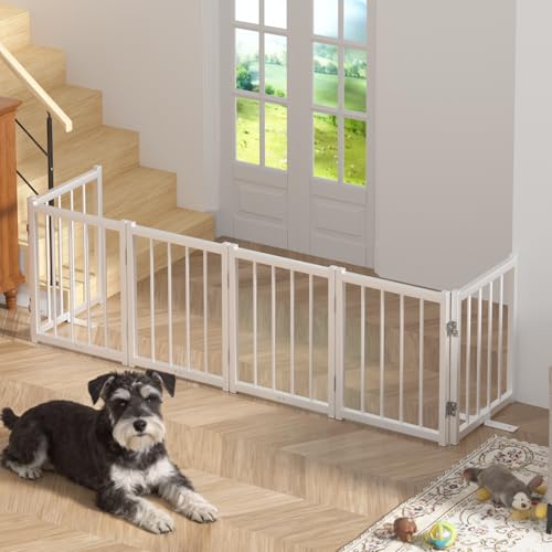 16" Freestanding Short Dog Gate for Small Dogs (White-16"h / Up to 72" W, 6 Panels)